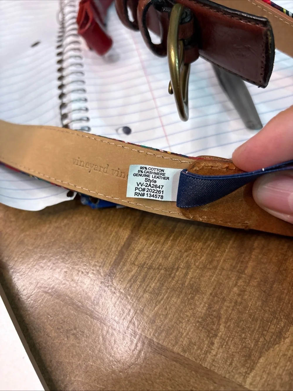 Vineyard Vines Tarton Plaid Cotton Cashmere Leather Belt Gold Buckle Preppy
